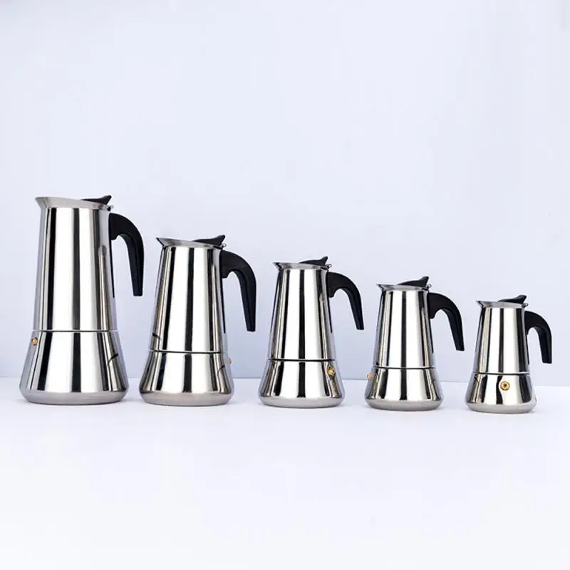 

Hot Sale European Style Espresso Maker Stainless Steel Mocha Pot Coffee Filter Pot Household Kitchen Coffeeware 100-450ml