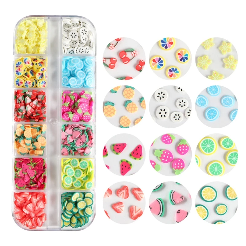 

12 Grids/Box Fruit Soft Polymer Clay Slices UV Epoxy Resin Mold Filler DIY Crafts Jewelry Making Filling Material Nail Art
