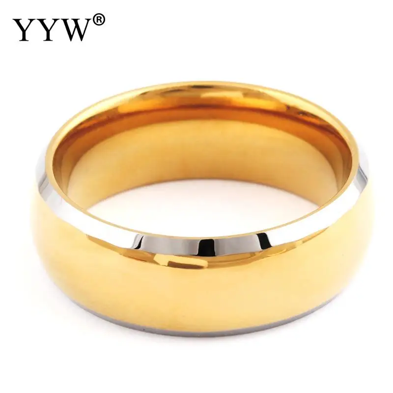 Мужское кольцо золотого цвета на палец из титановой стали гладкие блестящие