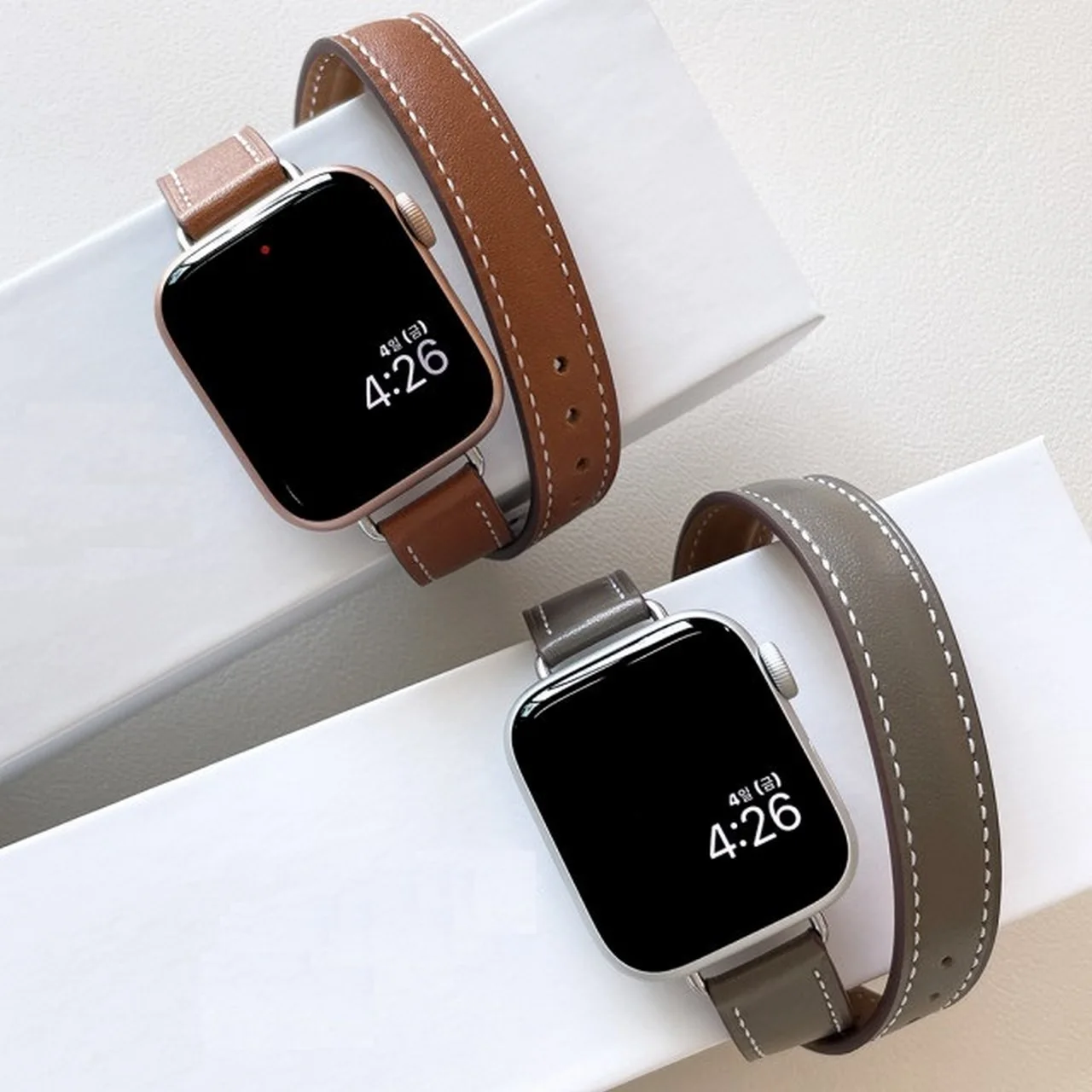 

Ремешок для Apple Watch Band Series 7 6 5 4 Se, тонкий двойной из 100% натуральной кожи, 41 мм 45 мм 40 мм 44 мм 38 мм 40 мм