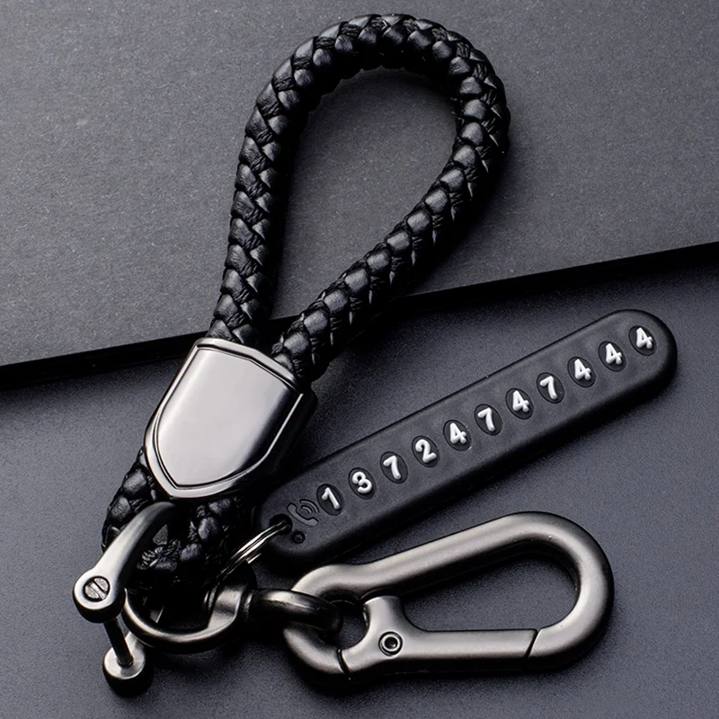 car anti lost keychain with phone number strip card weave rope pendant key holder gift for men women keyfob accessories free global shipping