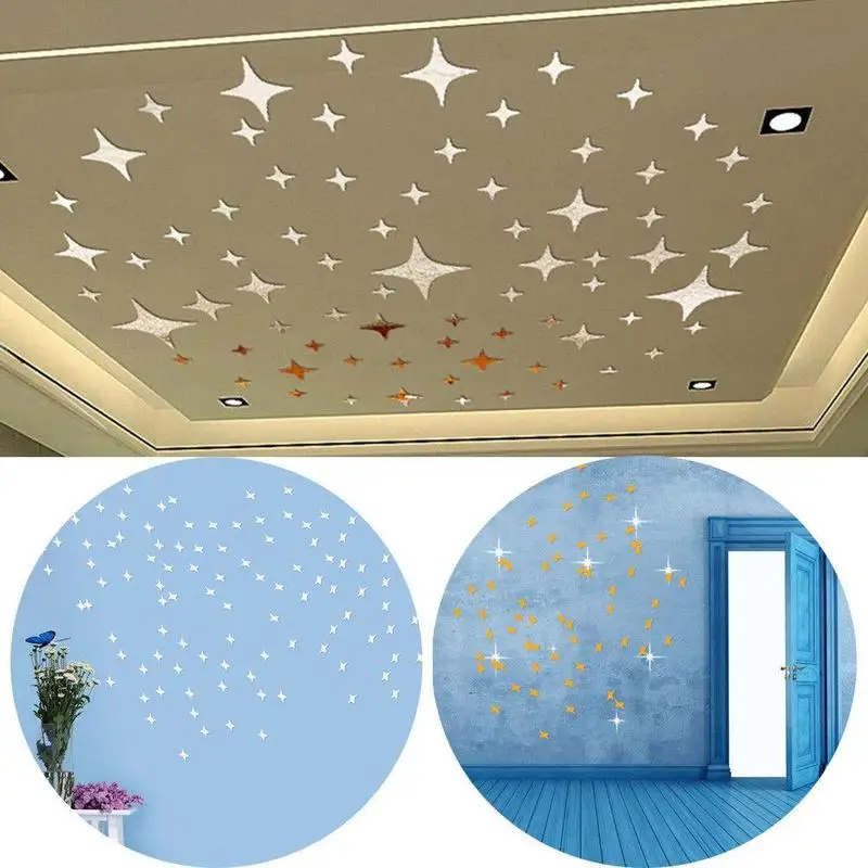 

50Pcs/Set Removable 3D Star Shape Gold Silver Mirror Effect Home Decor Wall Art Kids Room Decoration Decals Stickers
