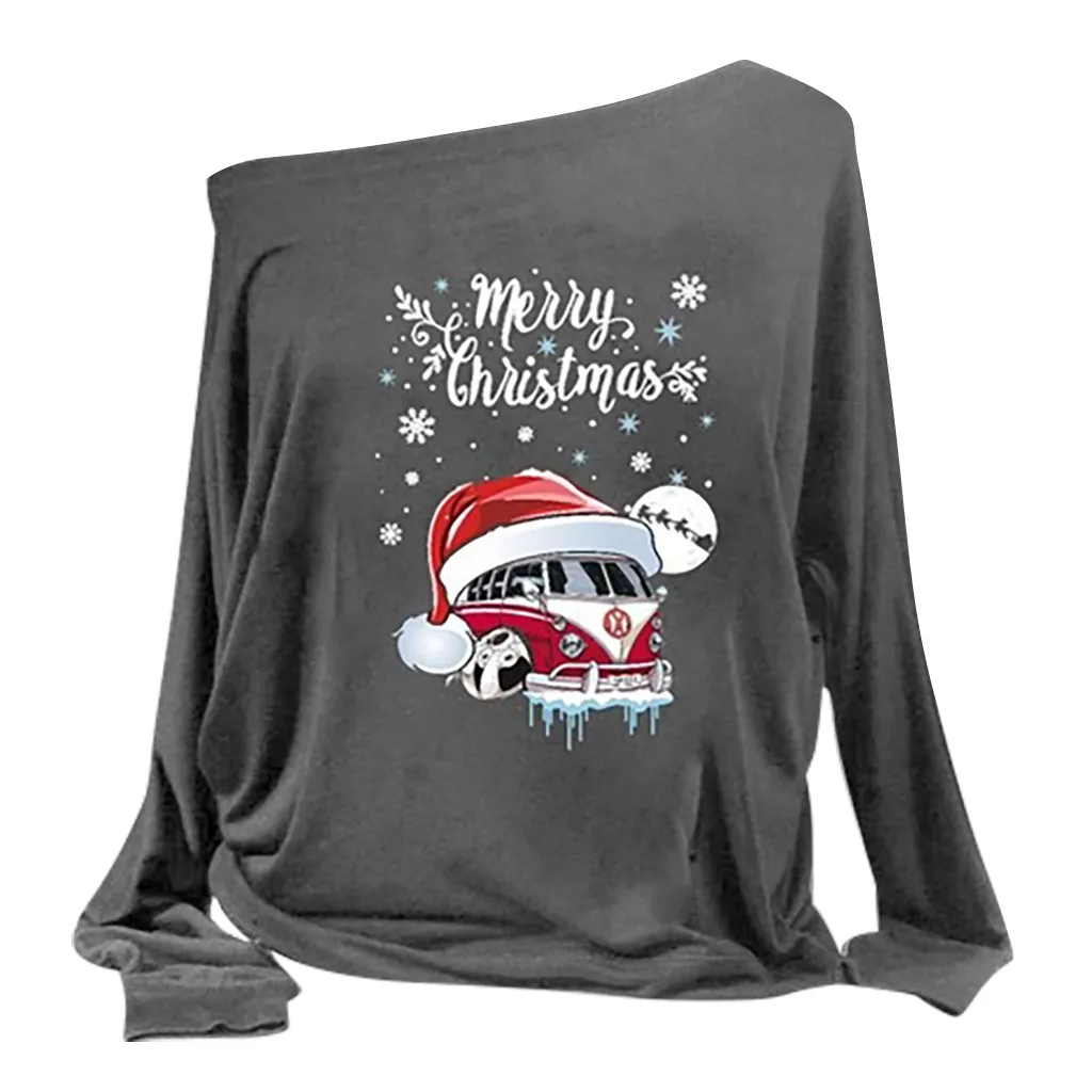 Женская футболка с надписью Marry Christmas santa claus, пуловер с длинным рукавом, топ с открытыми плечами, женские топы, футболка, Женская Новинка