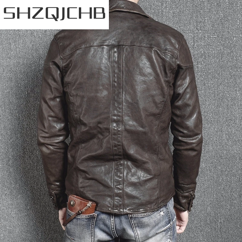 

JCHB 2021 Leather Jacket Vintage Genuine Slim Men's Leather Jacket Men Motorcycle Sheepskin Coat Short Jaqueta Couro 18301111M01