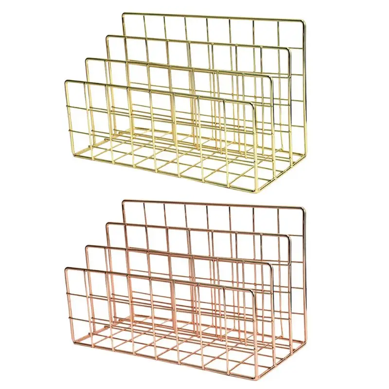

B2EF Grid 3 Compartments Bookshelf Magazine File Organizer Holder Wrought Iron Desktop Storage Rack School Office Stationary