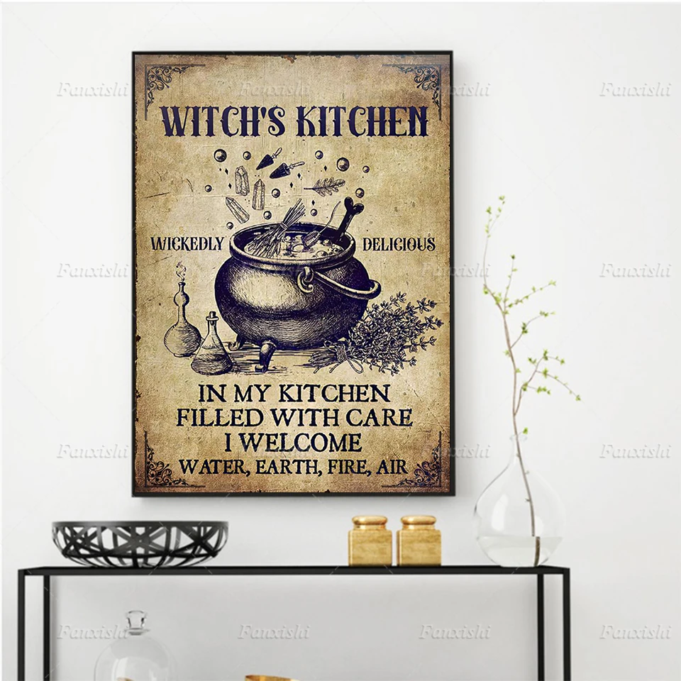 

Vintage Witch Is Kitchen Wickedly And Delicious Prints Posters Art Painting Retro Wall Art Canvas Hd Modular Pictures Home Decor