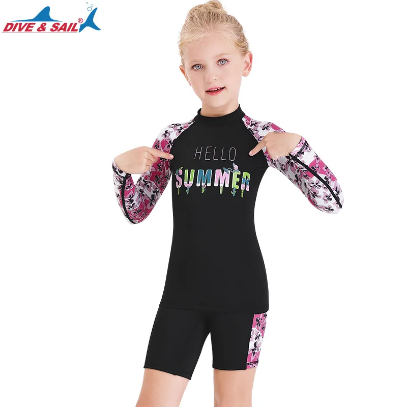 Купальник для девочек из двух частей Рашгард детский пляжный костюм комплекты