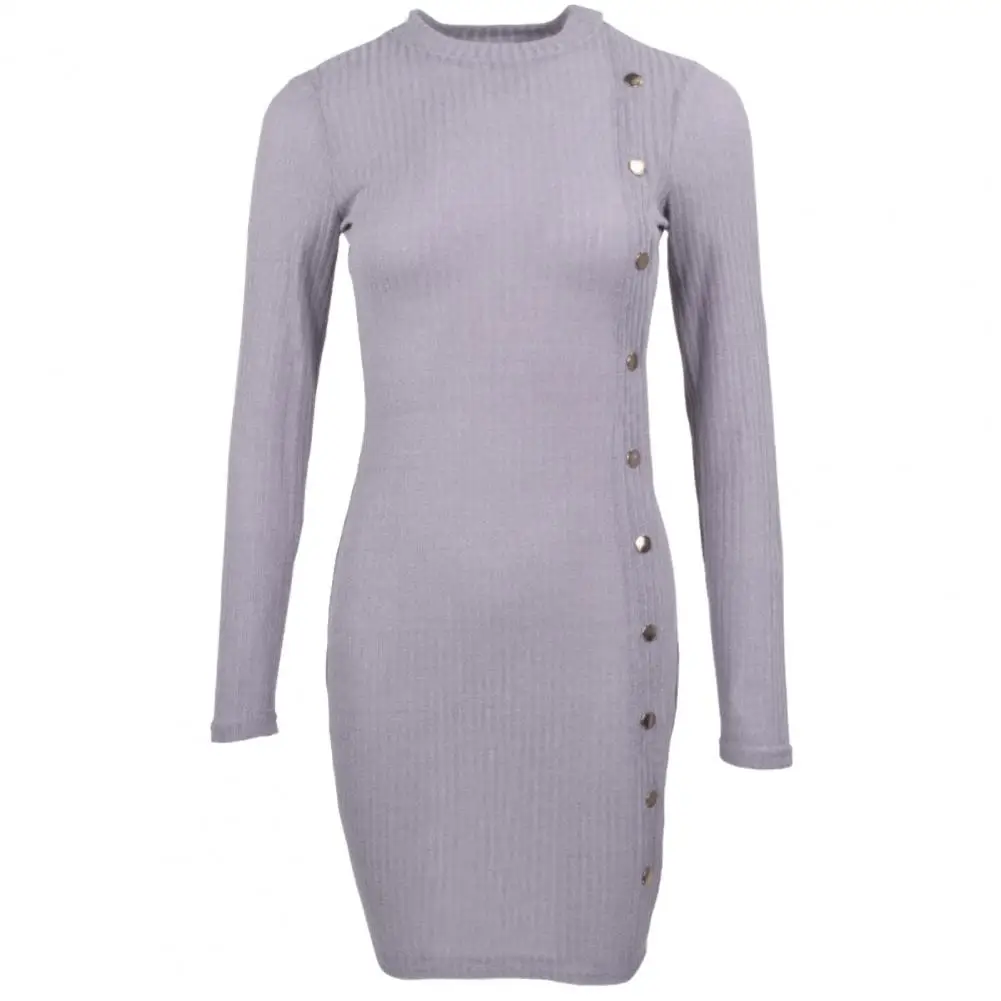 

2021 New Autumn Women Sexy Rib Turtleneck Long Sleeve Single Breasted Bodycon Pencil Party Mini Vestido