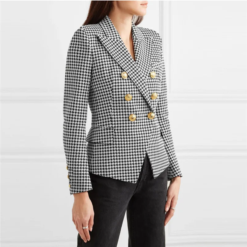 

2020 Early Spring Double-breasted Fashion Houndstooth Blazer Women Ladies Blazers Jackets Chaqueta Oficina Mujer Blazer Feminino