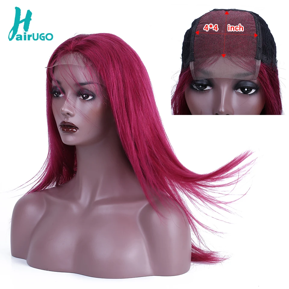 HairUGo, перуанские прямые волосы, 4*4, шнуровка, парик, жук, Омбре, человеческие волосы, парики для женщин, Remy, предварительно выщипанные, натуральные волосы