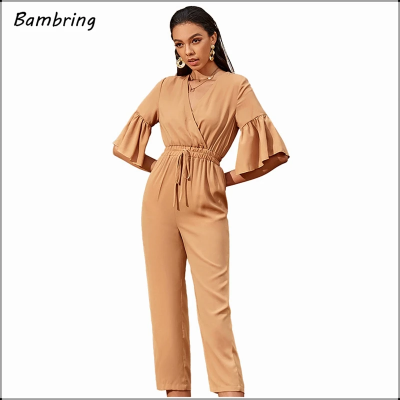 

Womens Elegant Ruffle Jumpsuit Spring Long Pants Casual High-waist Lace Up Straight-leg Rompers Office Lady Overalls Autumn New