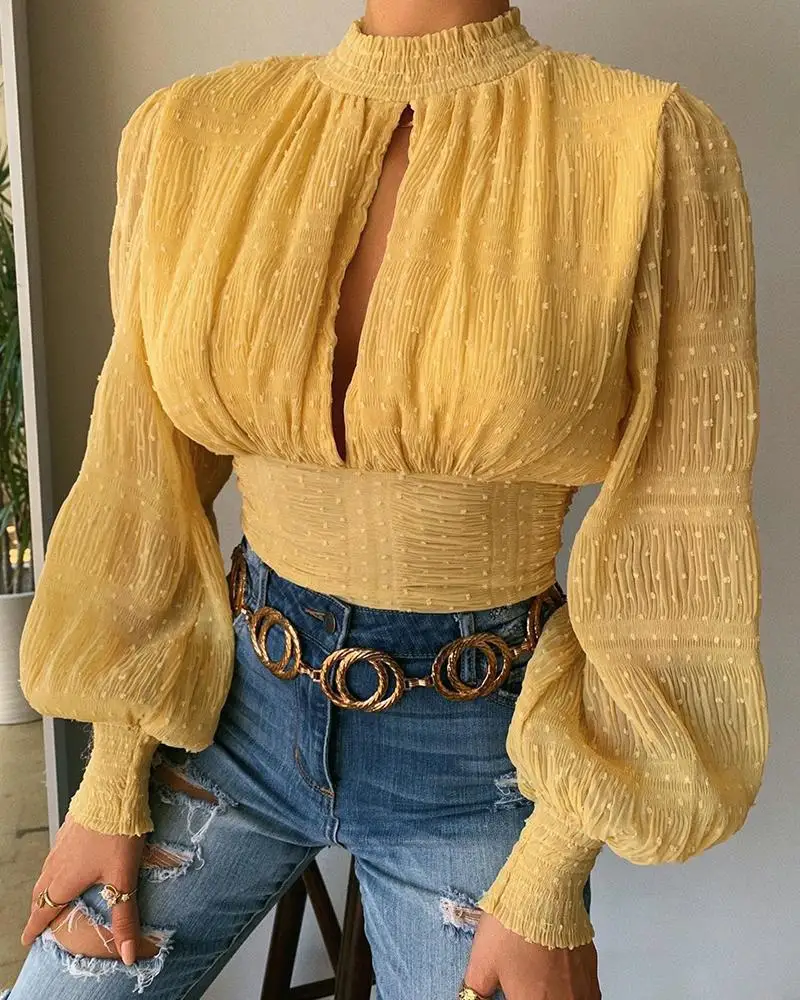 

Women Bubble Sleeve Waist Tight Chiffon Womens Sexy Tops Women Blouses Shirts Goth Blouse Women Shirt and Blouse Blusas Largas