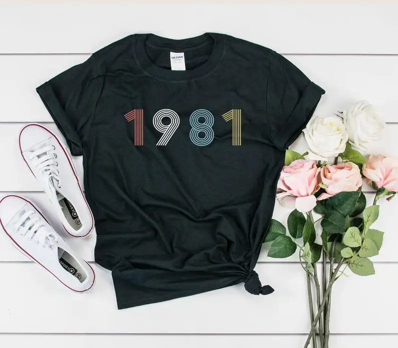 

41th birthdayretro 1981party t-shirt for her and him birthday UNISEX 100% Cotton Female O Neck Short Sleeve Girl Top Tee y2k