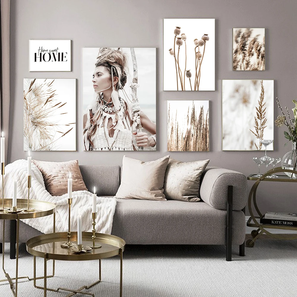 

Wild Boho Wall Art Canvas Woman Wheat Plant Posters HOME Quotes Art PrintsNature Landscape Paintings Living Room Home Decoration