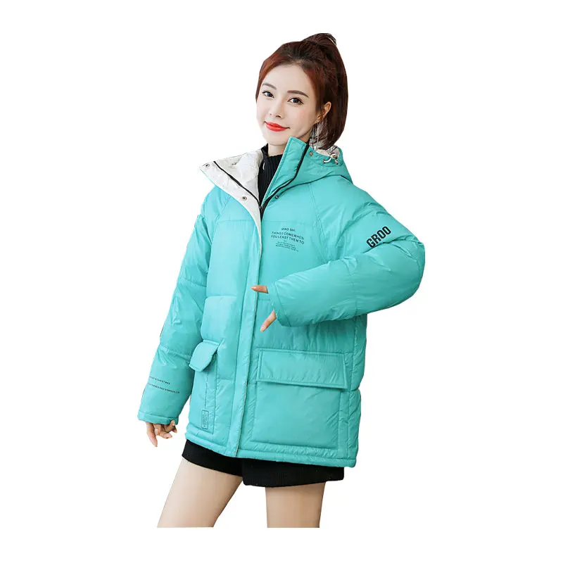 

Women Short Winter Jacket Student Back Print Windproof Down Jacket Oversize Cotton padded Parkas Outwear Coat