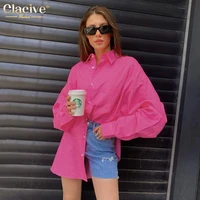 clacive autumn loose pink office women shirt 2021 elegant long sleeve fashion blouses cotton streetwear solid shirts top female