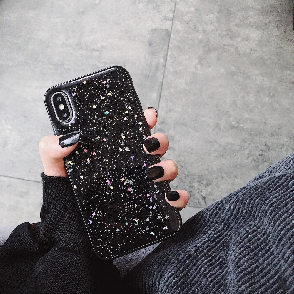 Роскошный блестящий чехол со звездами для iPhone X XS XR Max 6 S 7 8 Plus прозрачный мягкий