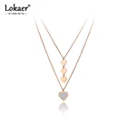 Женское Двухслойное ожерелье-чокер Lokaer, ожерелье из нержавеющей стали с подвеской в форме сердца с фианитами и кристаллами, N20153