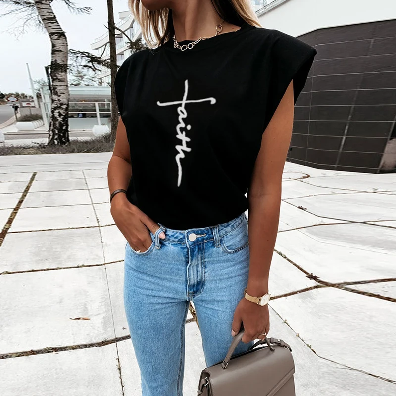 

Sleeveless Padded Shoulder Shirt Women's Fashion Street Shooting Blouse Shirt Bottoming Tops Summer Cool and Breathable