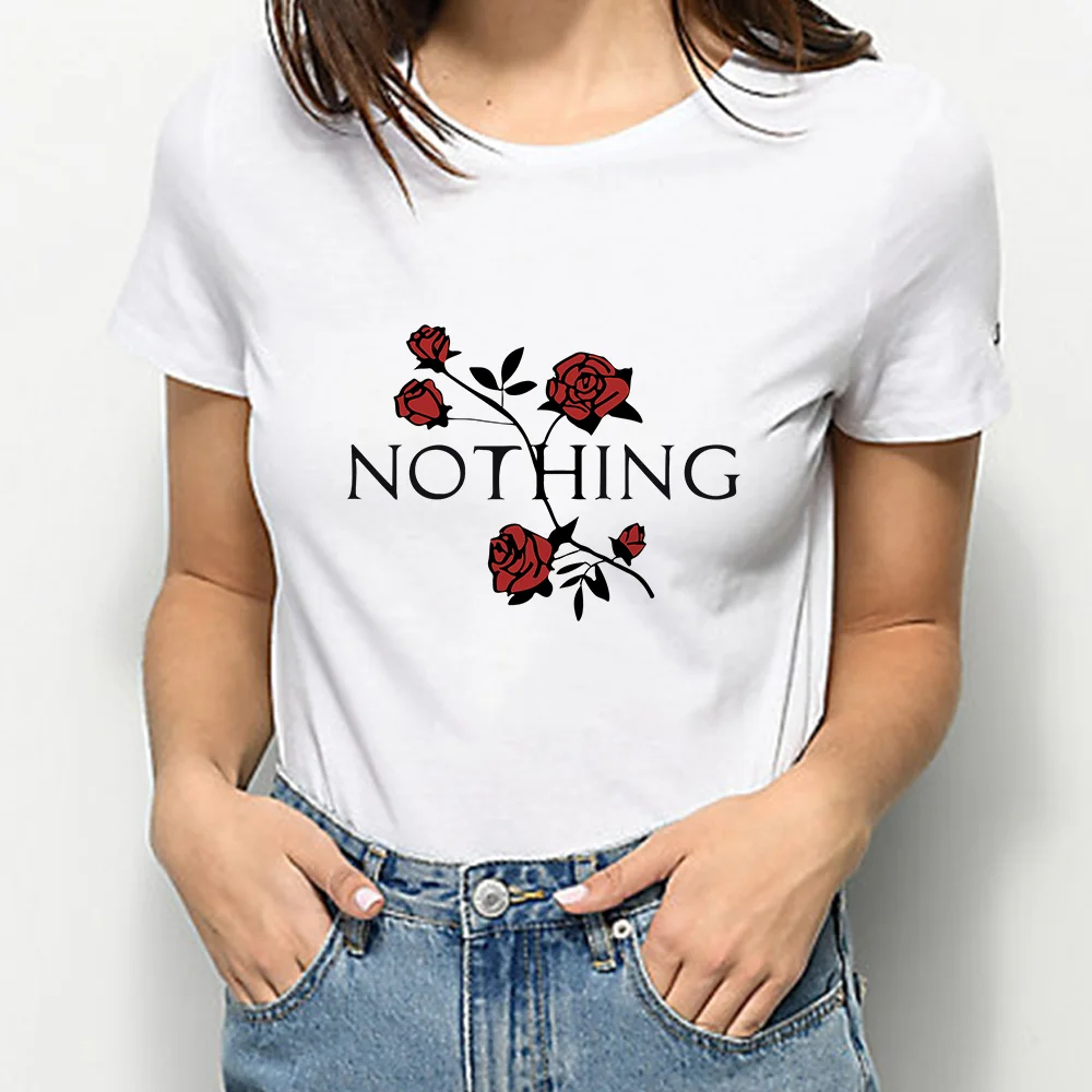 

Creative Versatile Women T Shirts NOTHING Letter Printed Short Sleeve Personalized Style Breathable T-shirt Korean Cool Hipster