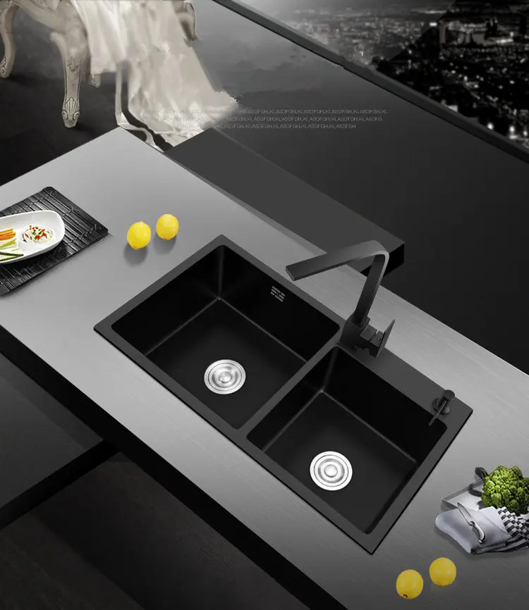 black kitchen sink doubel bowel above counter or udermount stainless steel seamless vegetable washing basin sink free global shipping