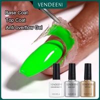 vendeeni 3 bottles base coat top coat anti overflow gel set nail gel polish kit no wipe top coat uv soak off gel varnish 8ml