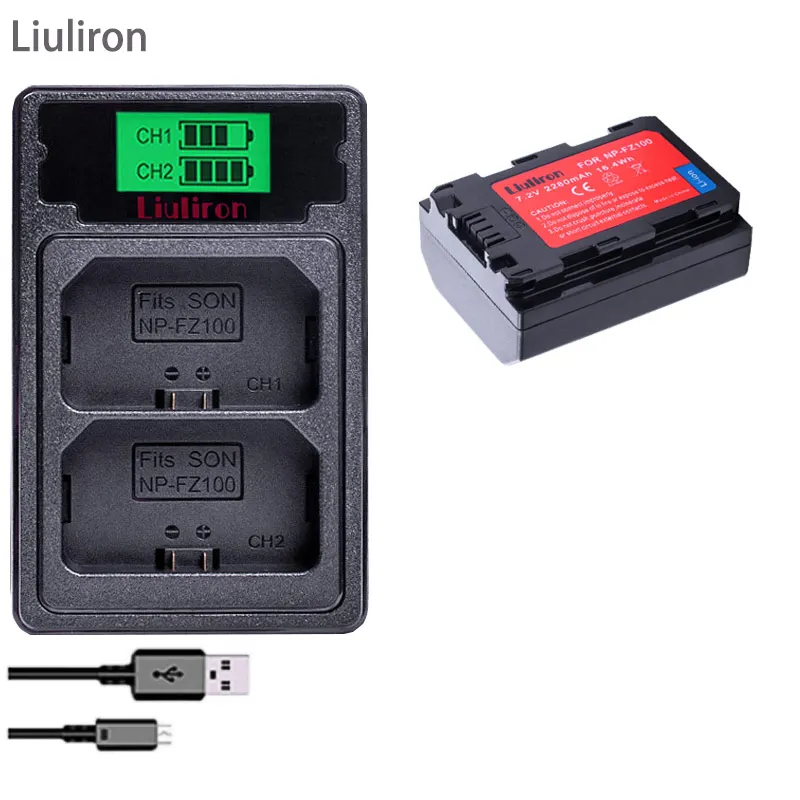 charger and 1battery 2280 мАч NP-FZ100 NPFZ100 NP FZ100 батарея+ светодиодный двойной USB зарядное устройство для sony NP-FZ100, BC-QZ1, sony a9, a7R III, a7 III, ILCE-9 - Цвет: charger and 1battery