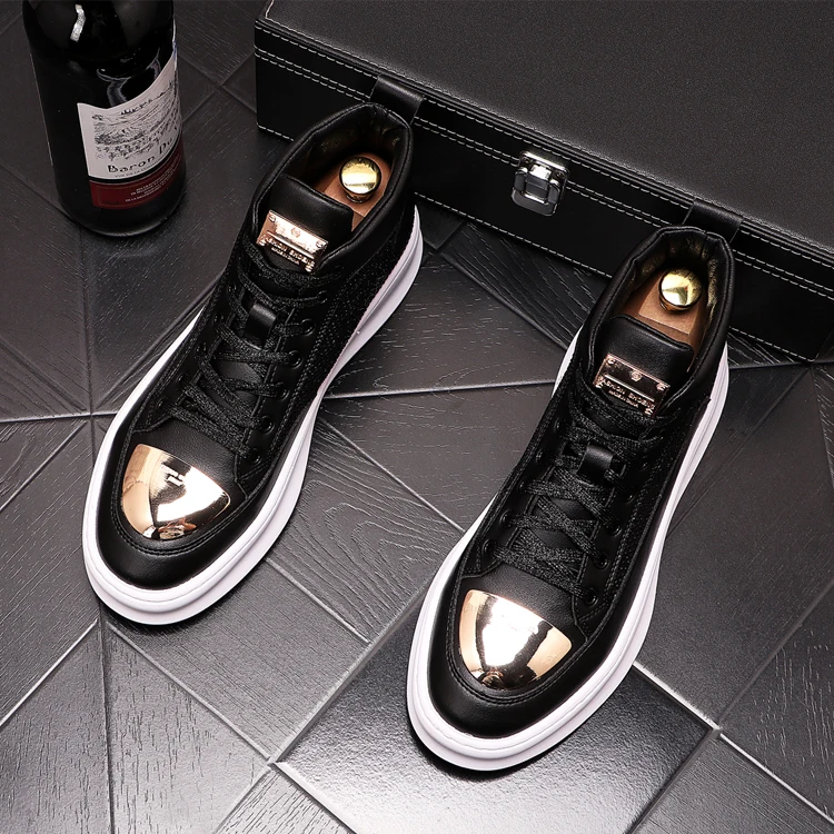 Мужские повседневные ботильоны черные ботинки из флока и кожи с металлическим