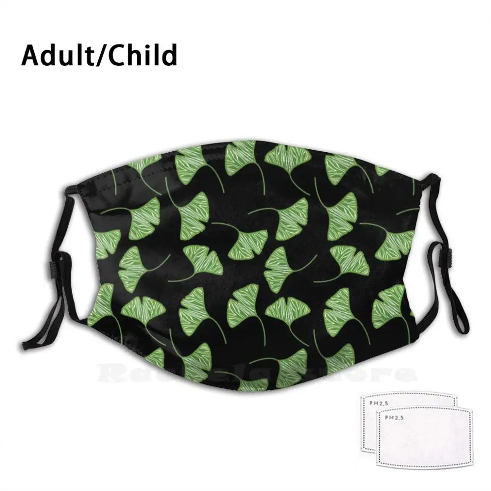 

Художественная черно-зеленая маска с узором листьев гинкго для взрослых и детей, Пылезащитная Маска «сделай сам», листья гинкго, Имбирные д...