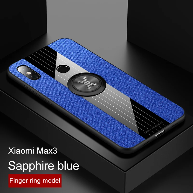 Чехол для xiaomi mi max 3, роскошная жесткая ткань с кольцом, магнитный штатив, тонкая защитная задняя крышка для xiaomi mi max 2 max3 max2 shell - Цвет: blue case and ring