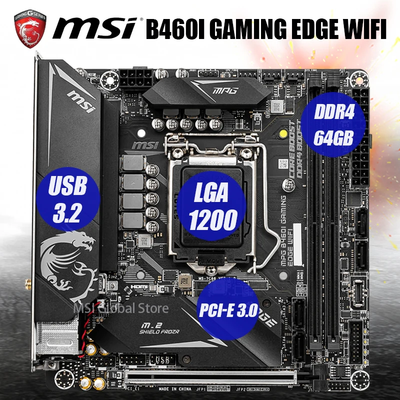 Online LGA 1200 MSI MPG B460I GAMING RAND WIFI Motherboard Unterstützung 10th-Gen Cpu DDR4 2933MHz 64GB PCI-E 3,0 M.2 SATA3 Intel B460 Neue