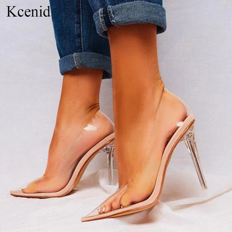 Новинка 2020 Модные прозрачные туфли лодочки Kcenid из ПВХ сандалии каблук