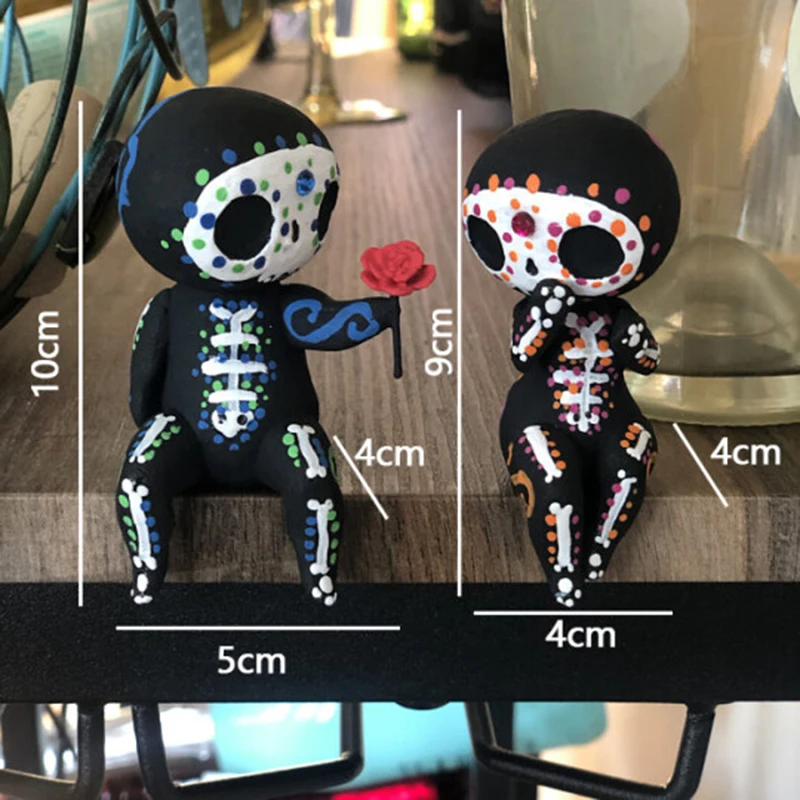 

2PCS Sugar Skull Couple Figurine Resin Statue for Home Decor Indoor Desktop Ornaments jlrr