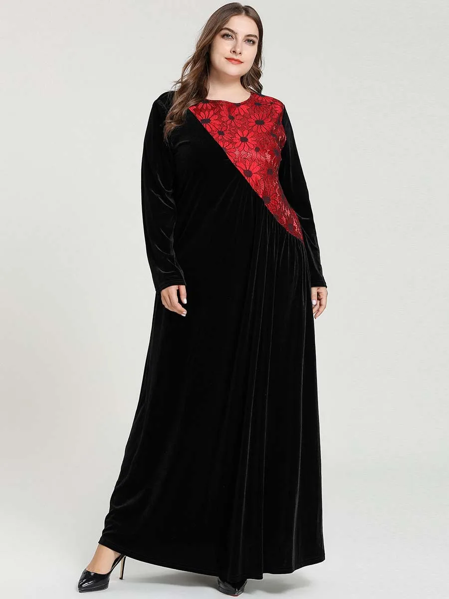 

Платье для Ближнего Востока, благородное жаккардовое платье контрастных цветов, Дубай, исламский, с длинными рукавами, круглым вырезом, мус...