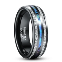 8mm electric black inlaid meteorite anel masculino abalone shell dome tungsten carbide ring for men
