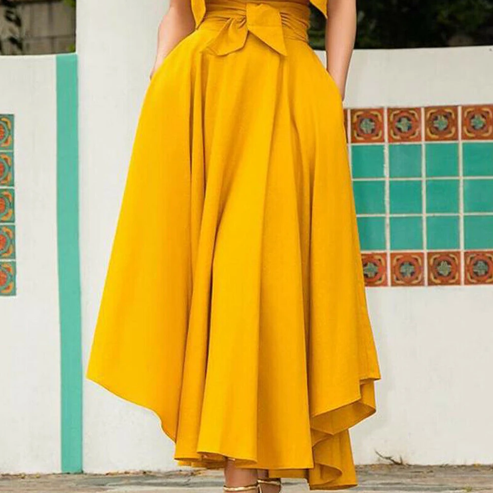 Осенне зимняя элегантная женская длинная юбка с высокой талией однотонные