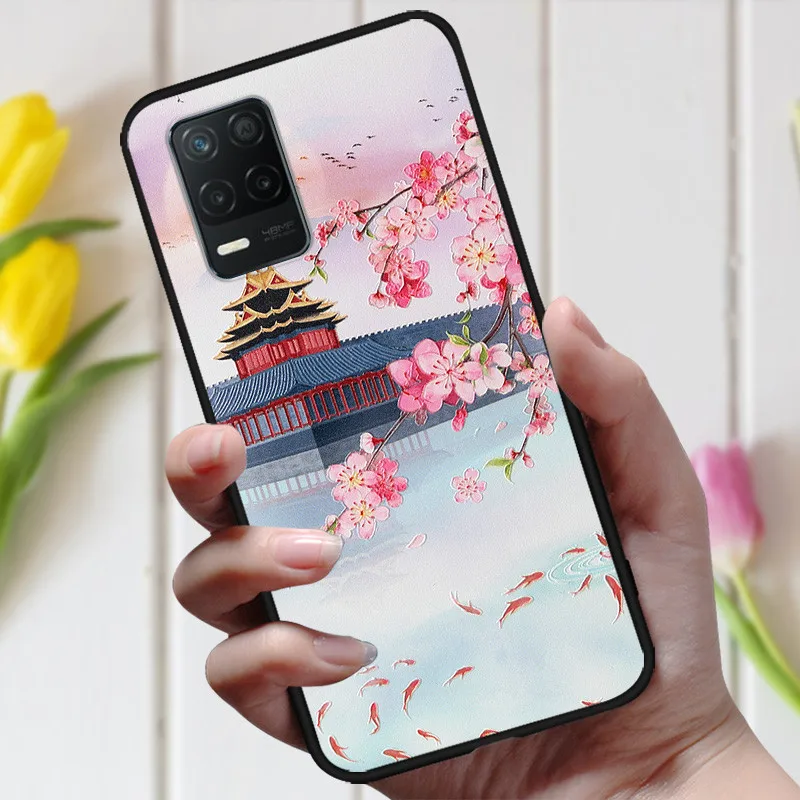 3d emboss flower case for realme 8 5g 8i cover cute relief case for realme narzo 30 5g phone case realme 8i 7 5g 8 pro coque free global shipping