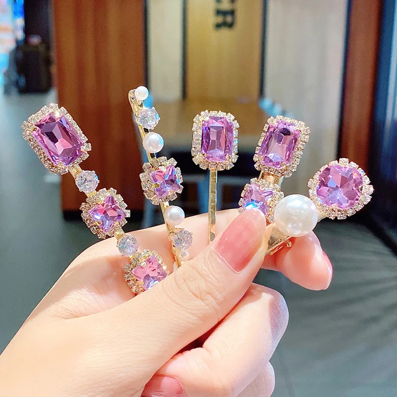 

New Women Girls Luxury Purple Crystal Barrettes Sweet Hair Ornament Clips Elegant Hairpins Headband Fashion Hair Accessories