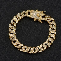 fashion 10mm miami iced out cuban link chain bracelet for men full rhinestones charms jewelry silver color hip hop chains gift