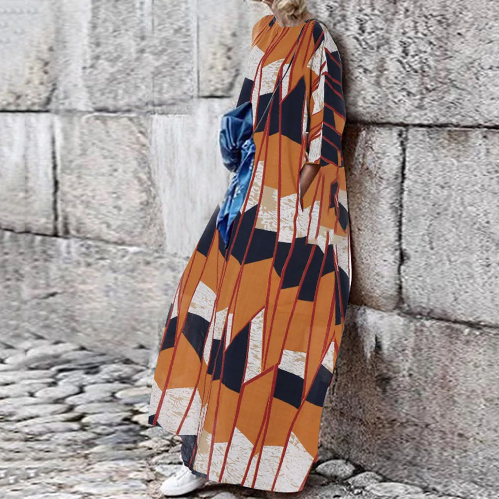 Женское летнее платье большого размера с модным принтом Свободное длинное до