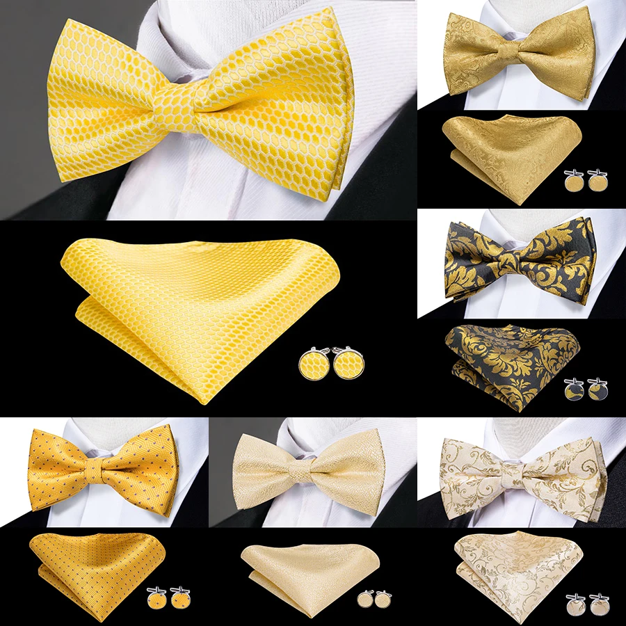 Hi-Tie роскошный золотой цветочный галстук-бабочка в горошек для мужчин взрослых