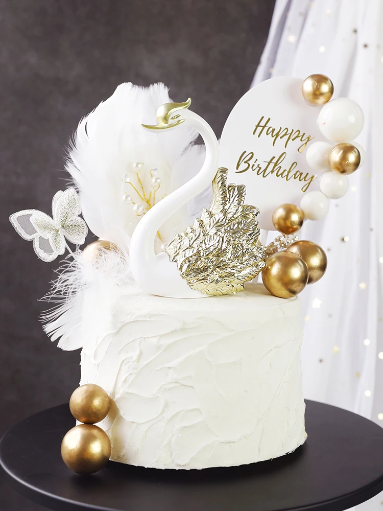 1 Pair Romantic Crown Swan Cake Topper Flamingo Cake Dessert Baking Decor Ornament Birthday Wedding Cake Decoration Supplies