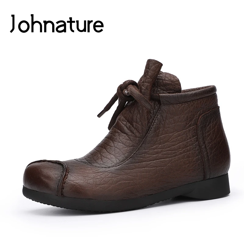Женские ботильоны ручной работы Johnature ботинки из натуральной кожи на платформе