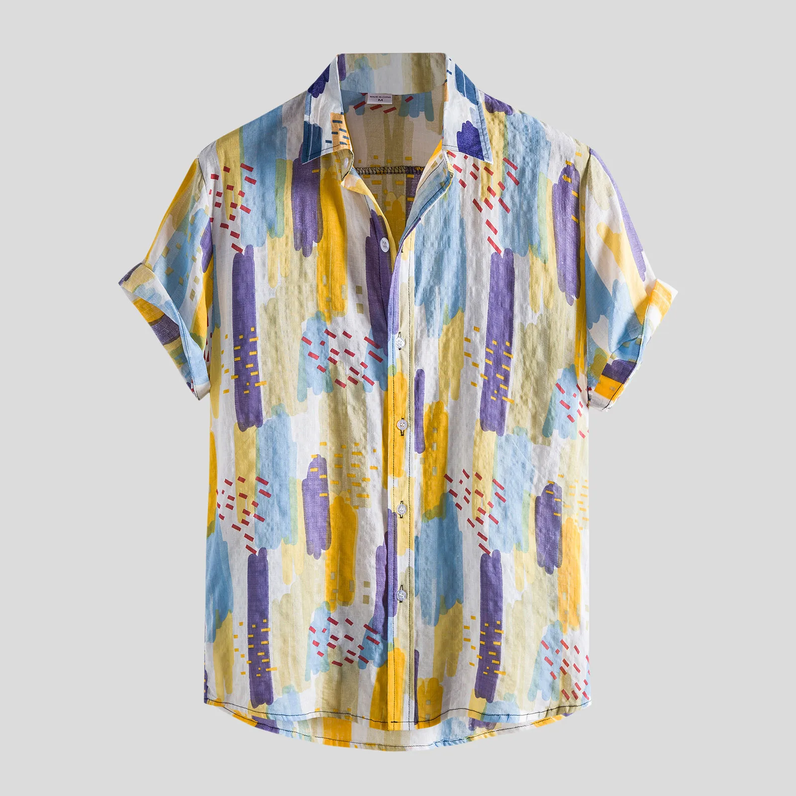 

Mens Summer Linen Shirt High Quality Color Print Shirt Fashion Modernized Short Sleeve Casual Button Tee Shirts For Men Clothing