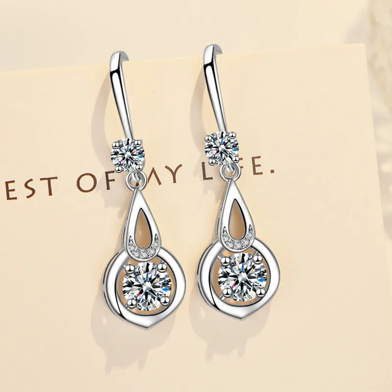 

925 Sterling Silver New Woman Fashion Jewelry High Quality Crystal Zircon Retro Simple Hollow Long Tassel Hook Earrings