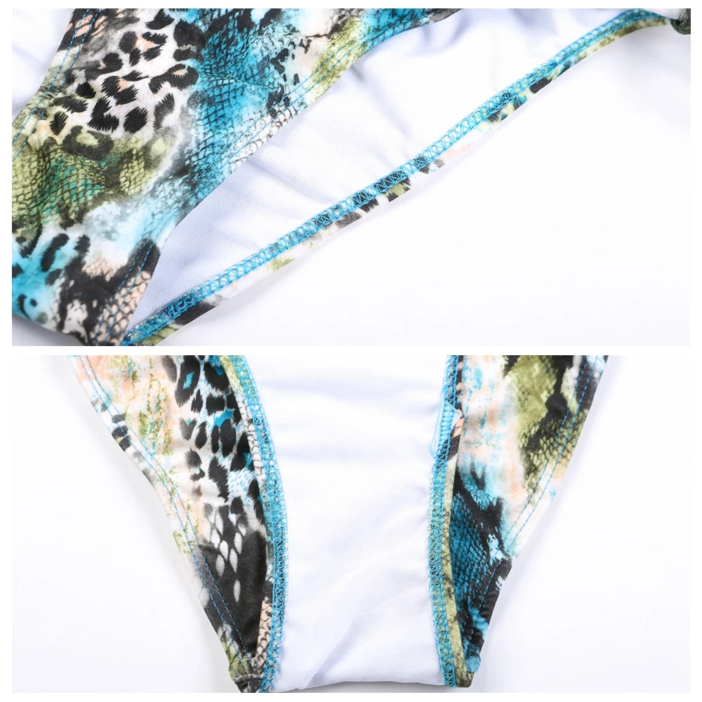 

Biggest Size 4XL Removable Padding Fully Lined Strappy Removable Padding Fat Sexy Snake Print Bikini women swimsuit