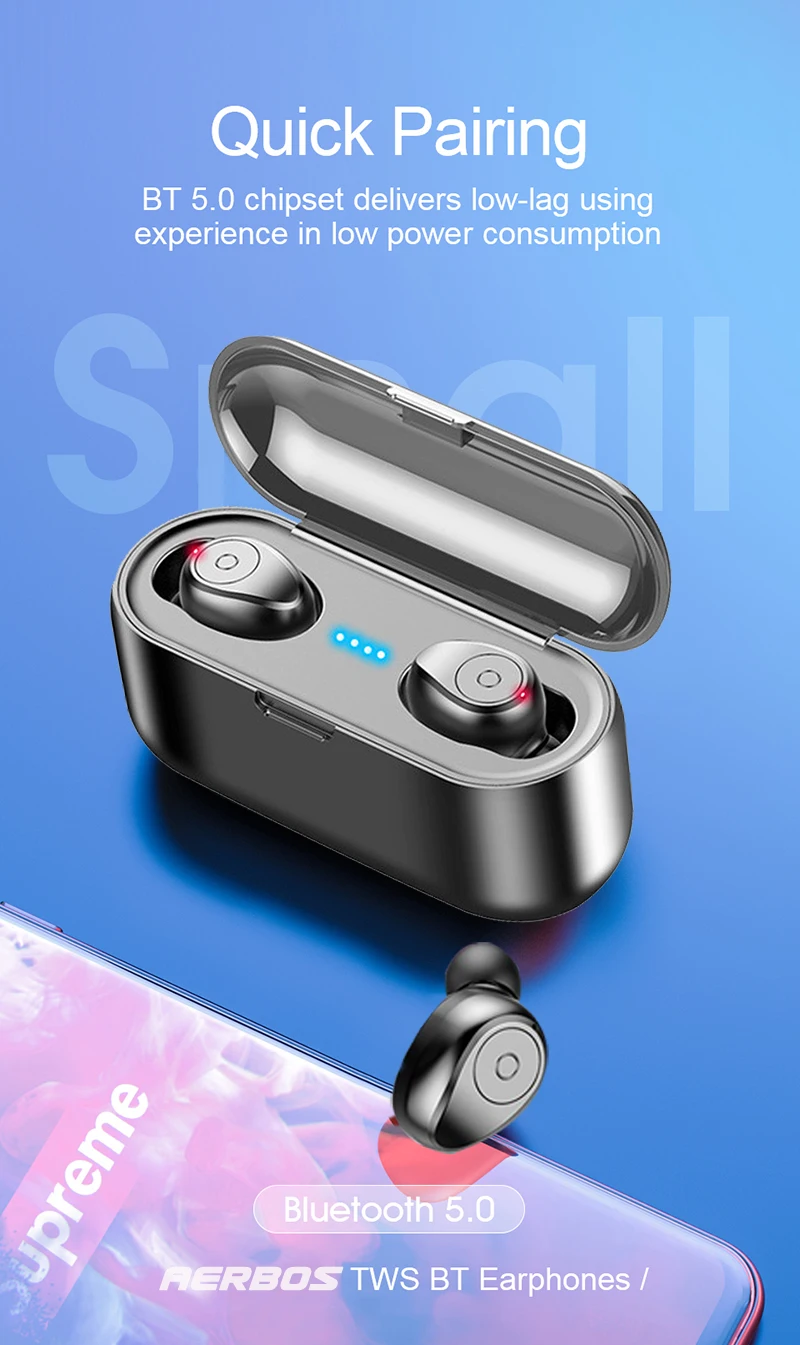 Беспроводные наушники Bluetooth 5,0 наушники с регулятором громкости гарнитура Hi-Fi настоящие Беспроводные стереонаушники с 2000 мАч power Bank
