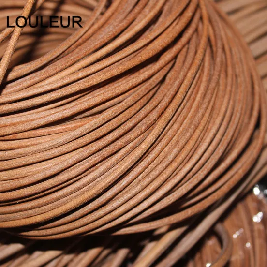 LOULEUR 5 м/лот 1,5 2 2,5 3 4 мм натуральный шнурок из коровьей кожи для браслета винтажные Коричневые круглые кожаные веревочки Ювелирные изделия