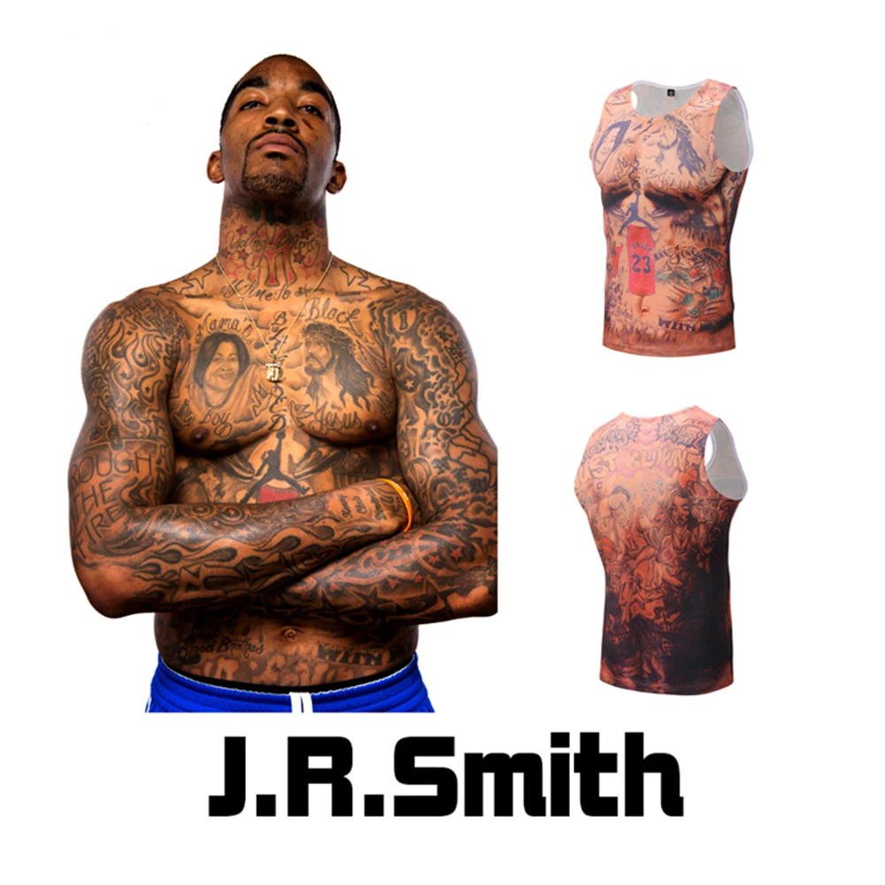 

J.R.SMITH tattoo costume Vest Fitness Quick Dry Pant Tight 3D shirt Cosplay Costume Hot Anime Cosplay for Halloween