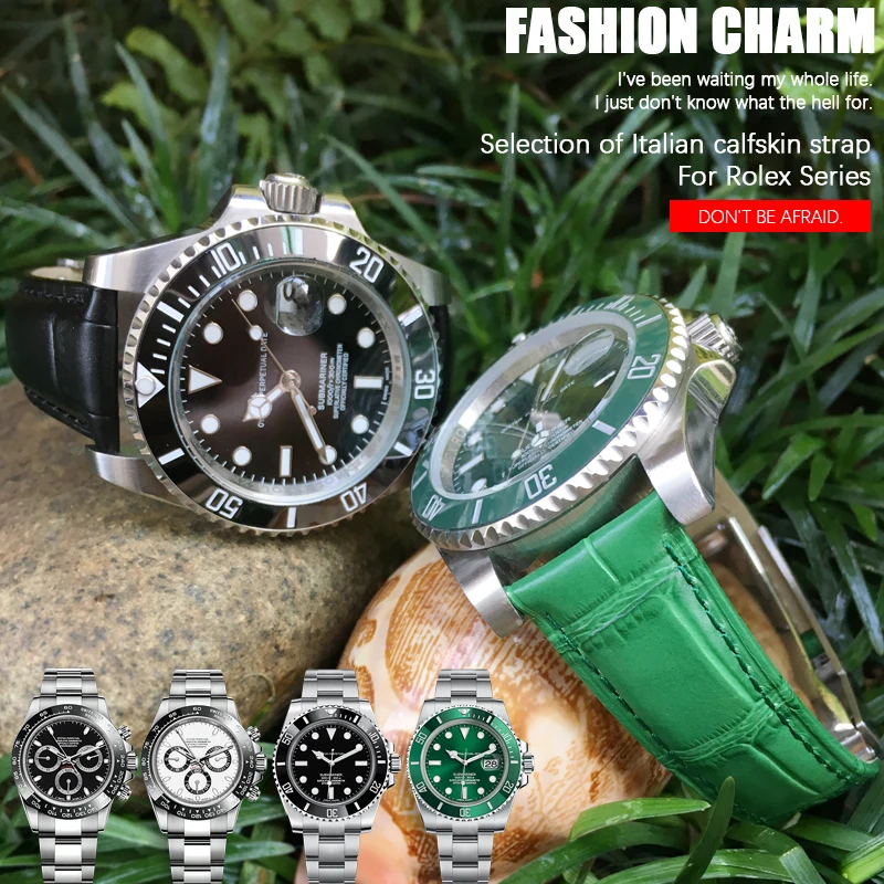 Ремешок из итальянской воловьей кожи для часов черный кожаный браслет Rolex Daytona